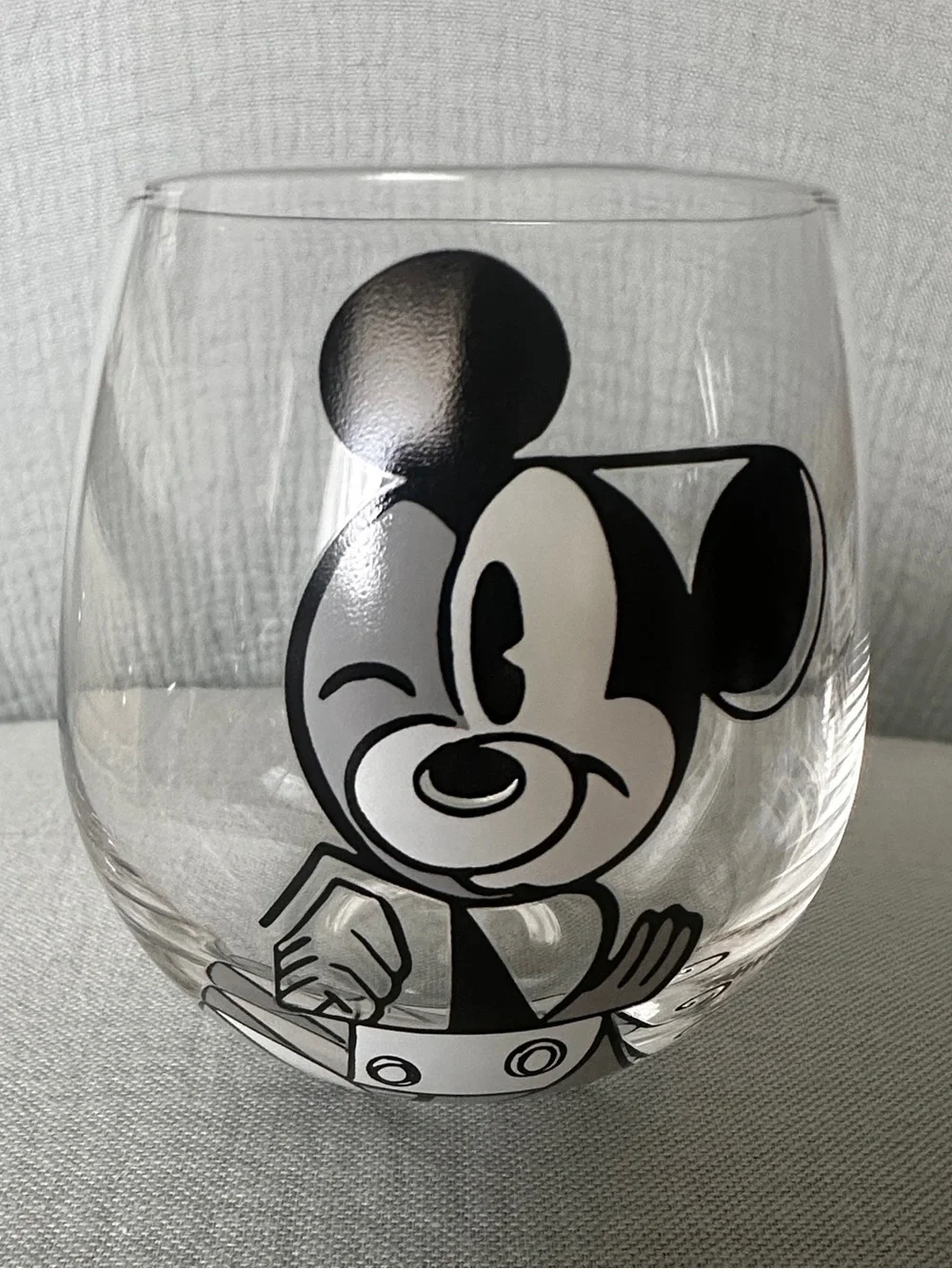 Disney Stemless Glass with Black Mickey Mouse Graphic (4) New